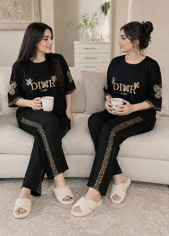 ست تیشرت شلوار قواره دار پروانه پلنگی دیور
